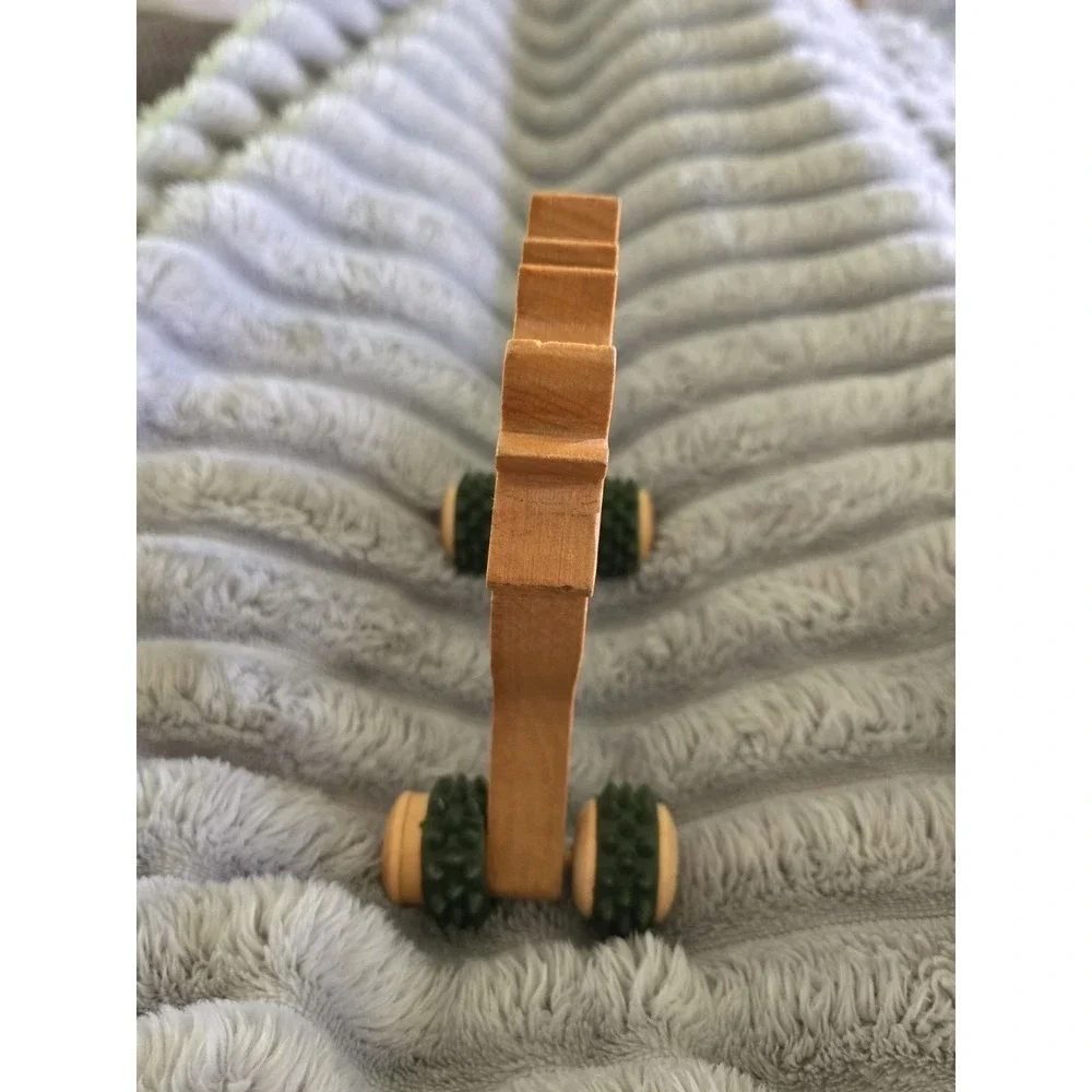 Vintage Chunky Pine Wooden Reindeer‎ Handheld Back Massager With Rolling Wheels